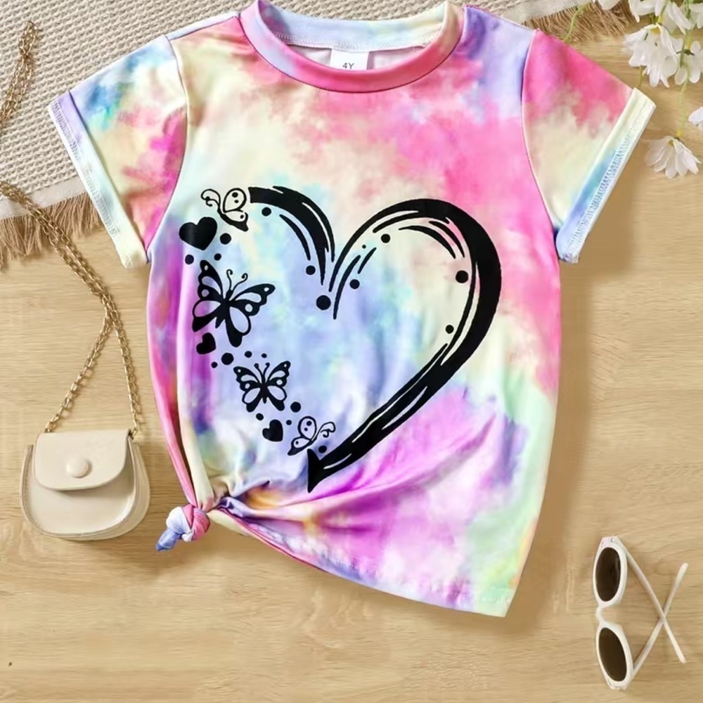 Girls T-shirt rainbow heart size 5 New pink butterfly